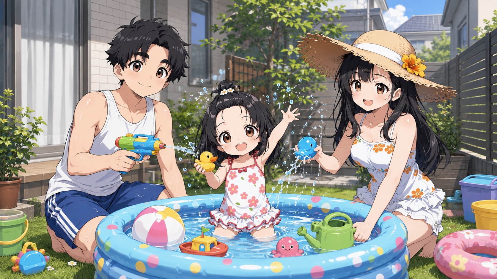家族で水遊び