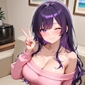 紫髪娘(オフショルダーセーターのすがた) 10枚目