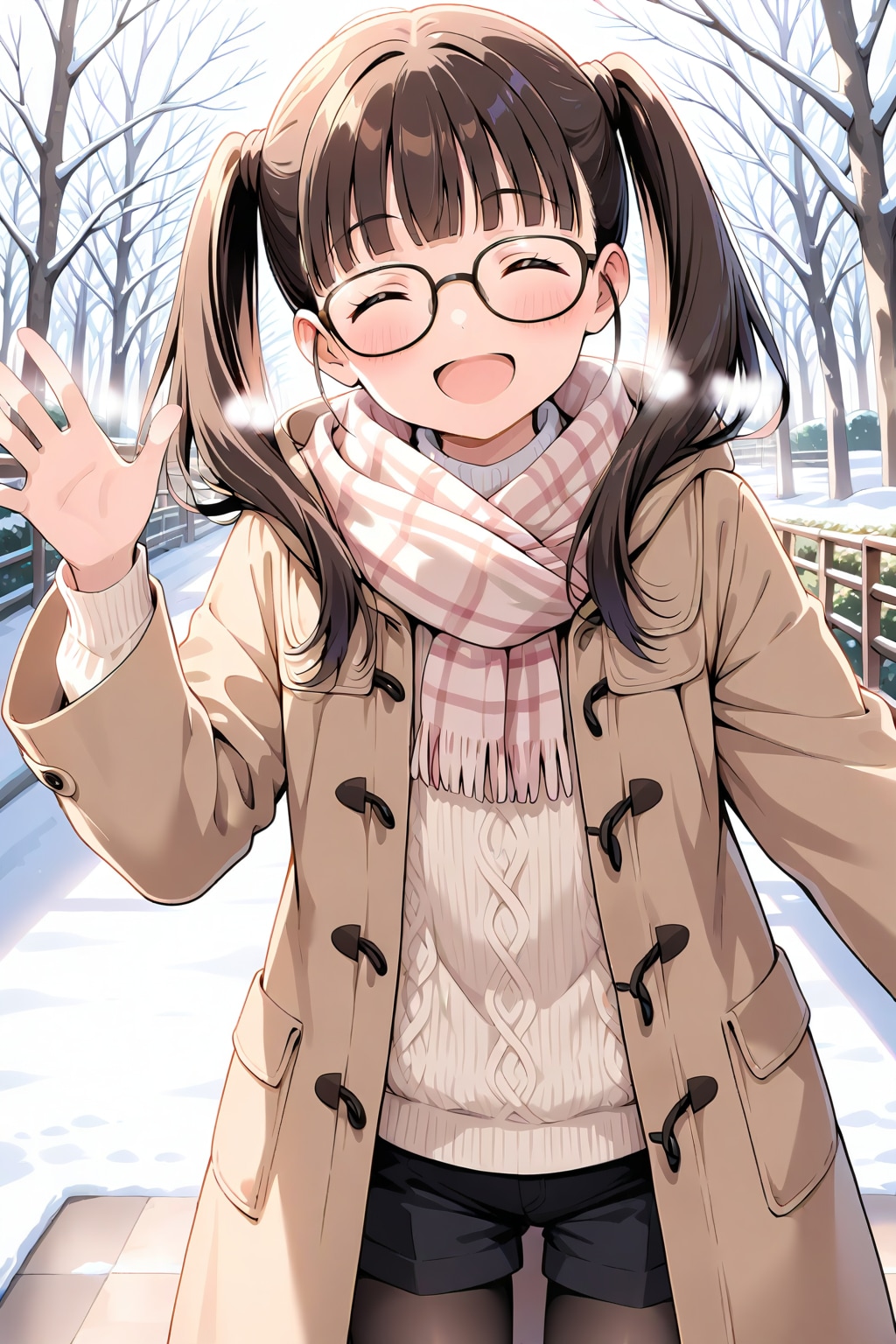 冬のショーパン黒タイツツインテメガネっ娘