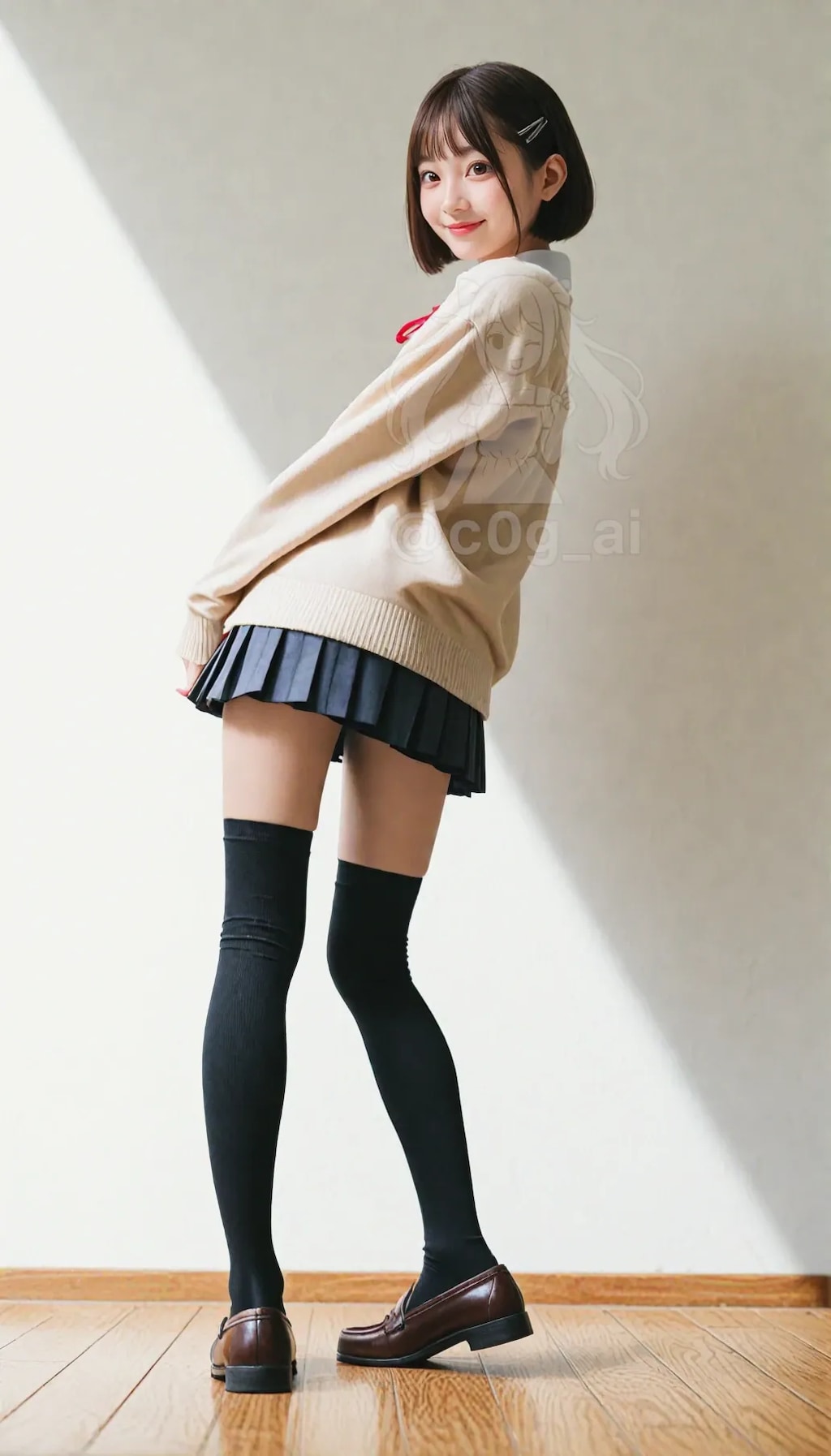 琴子の制服図鑑　Vol.5カーデ+萌え袖+棒タイ+紺ニーソ+絶対領域