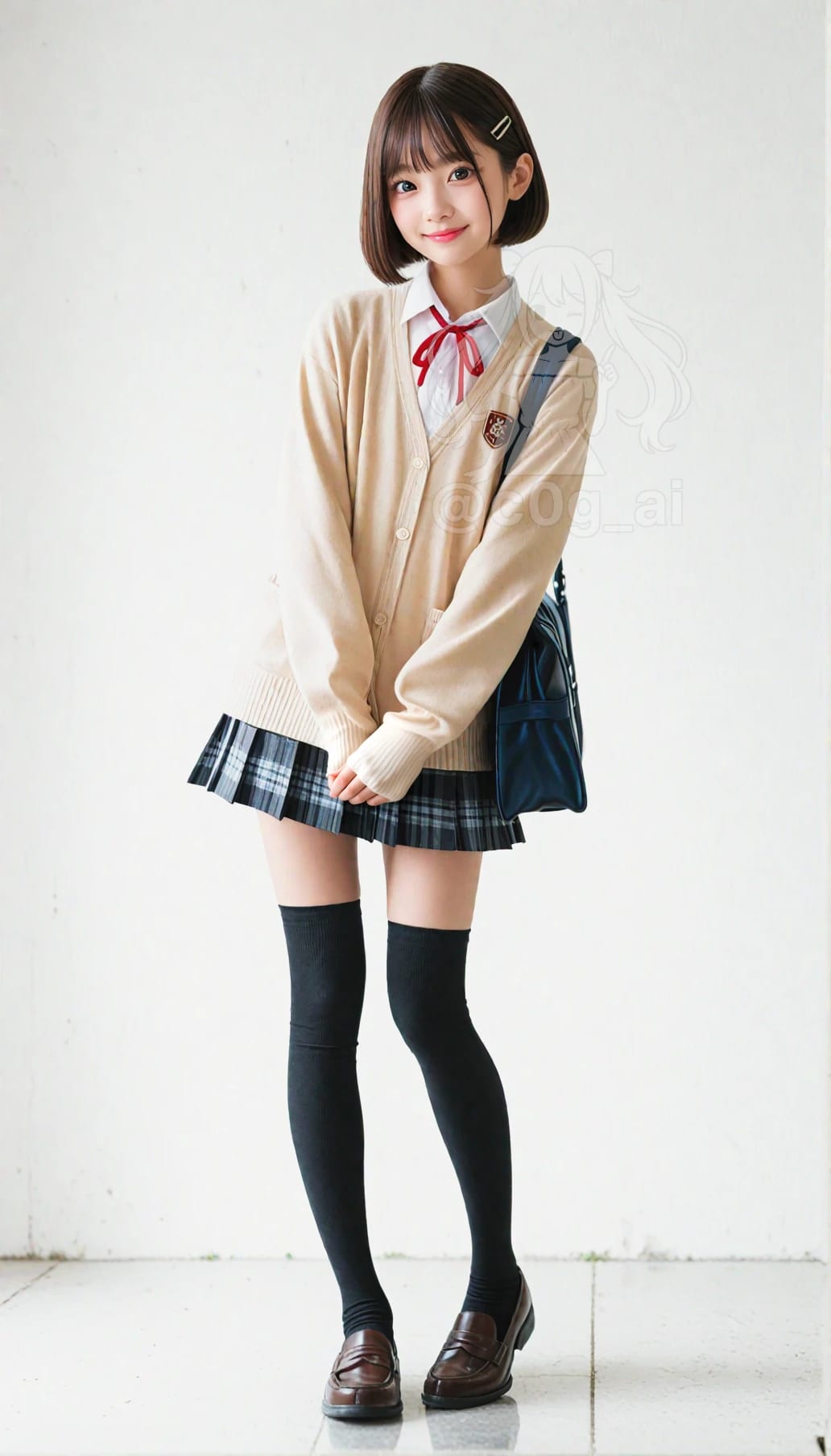 琴子の制服図鑑　Vol.5カーデ+萌え袖+棒タイ+紺ニーソ+絶対領域 | の人気AIイラスト・グラビア