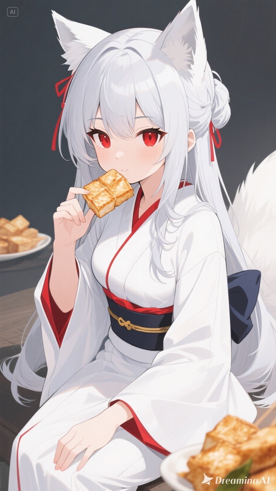 厚揚げを食べるキツネの御神体様と古ギツネの御神体様 | の人気AIイラスト・グラビア