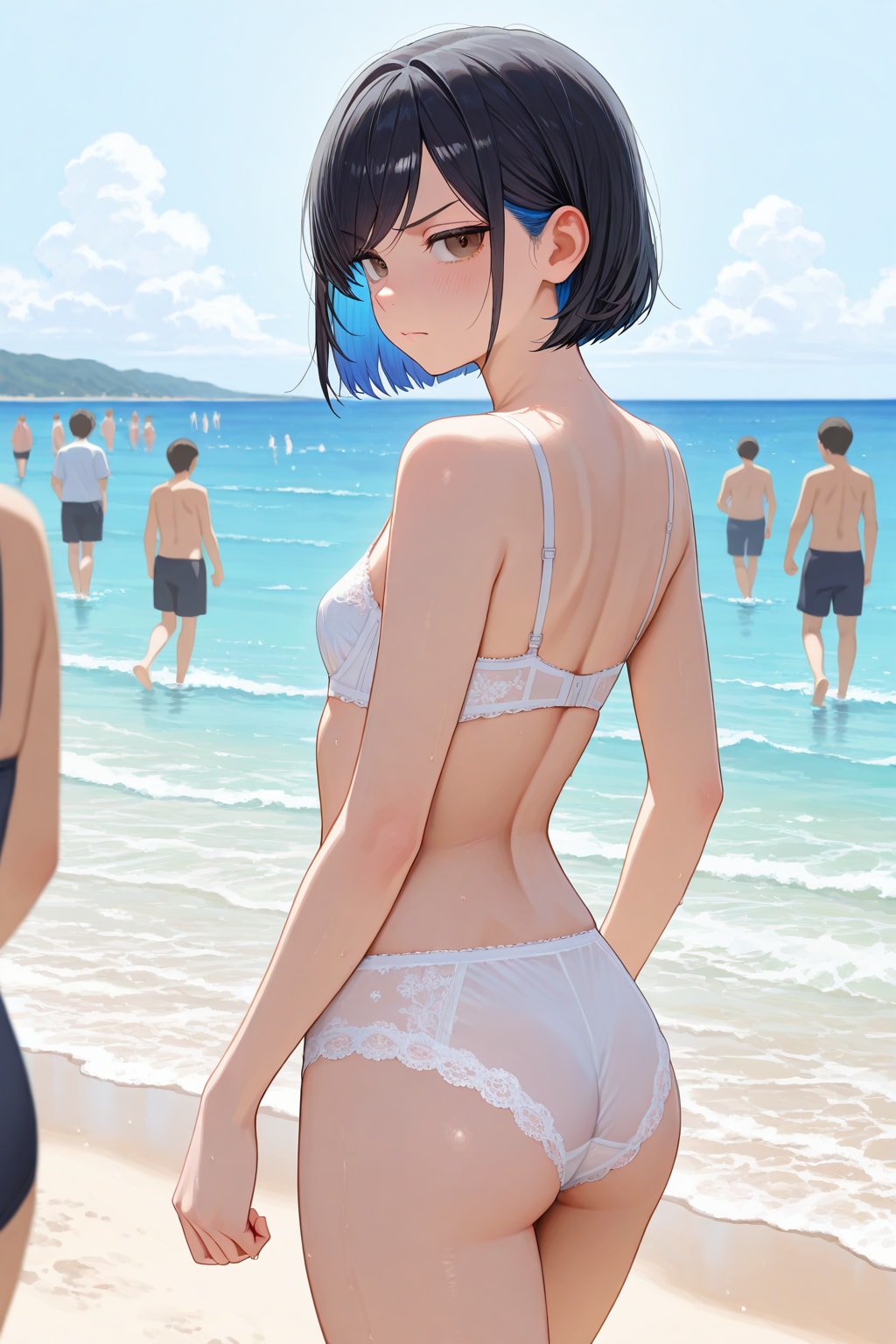 下着で海水浴チャレンジさせられる婦警さん