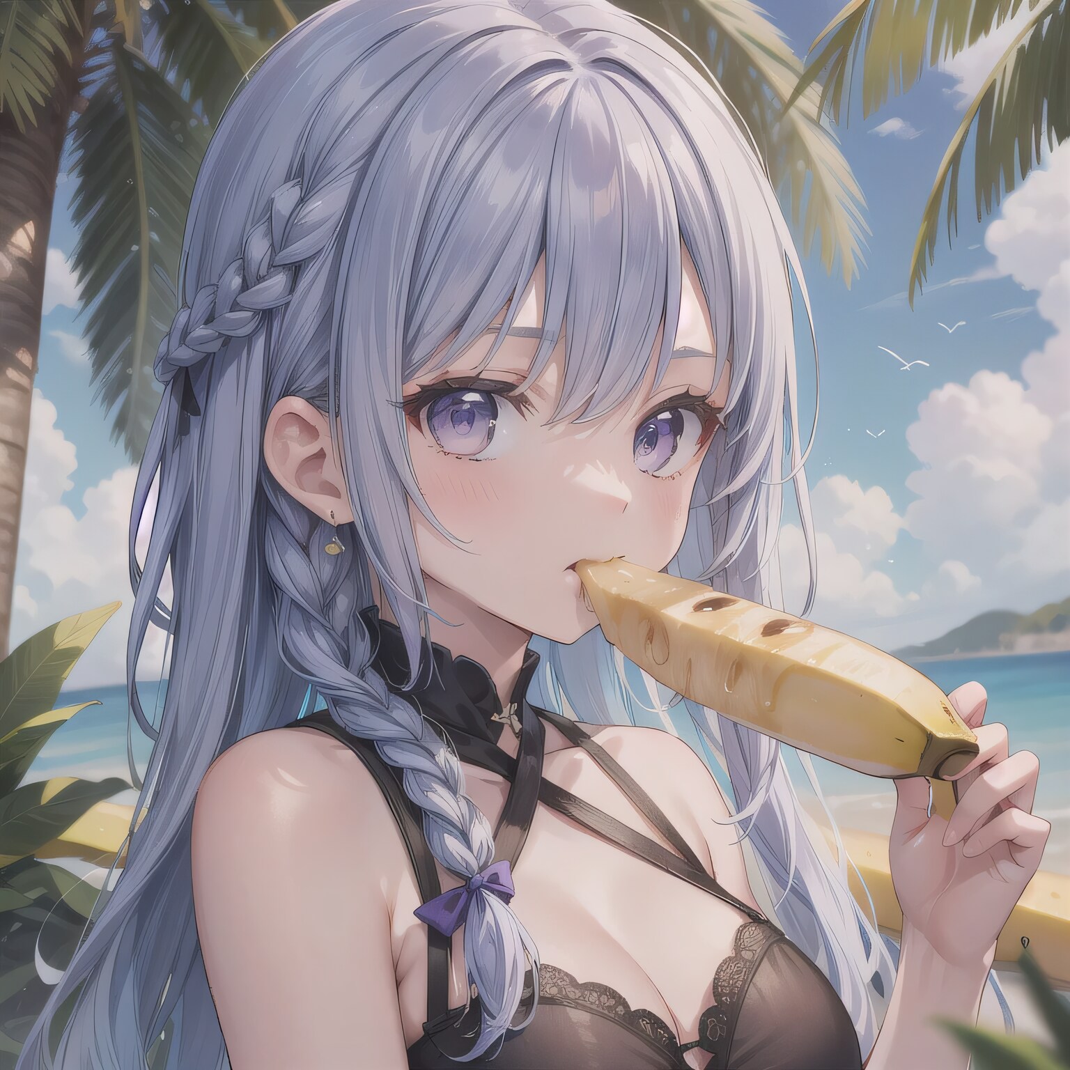 紫髪ロングでバナナの少女４ | の人気AIイラスト・グラビア