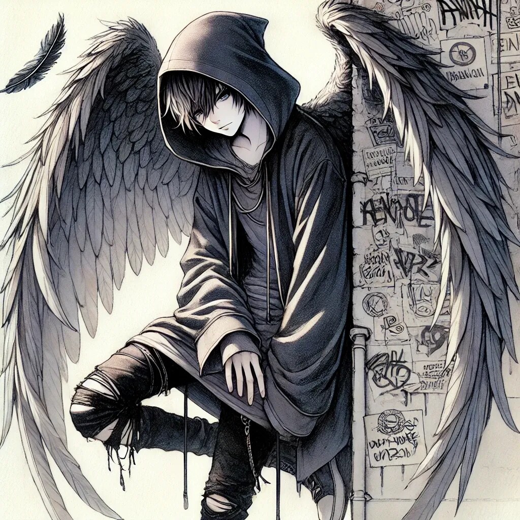 落書きの壁の前で