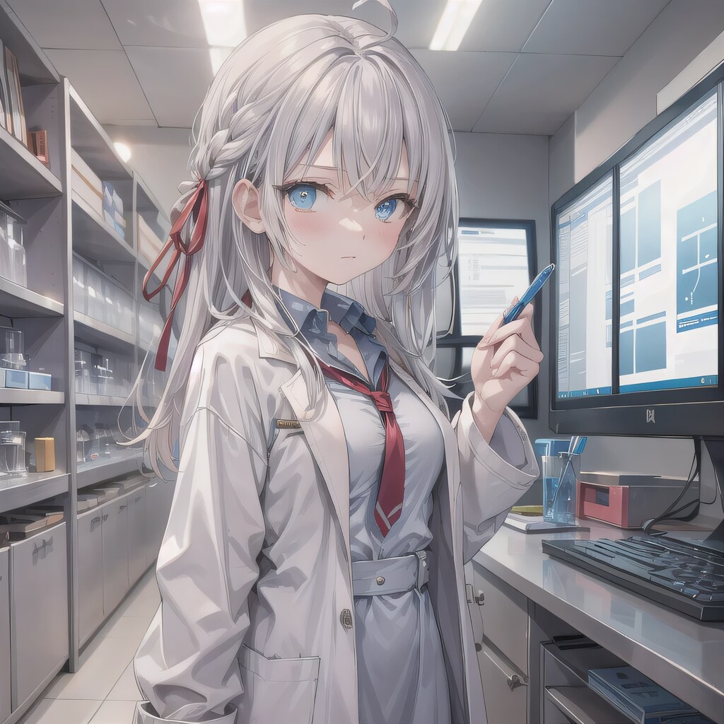 灰髪ロングで白衣の少女２