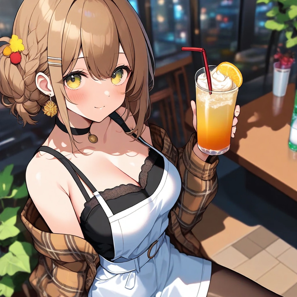 テラスでドリンクを