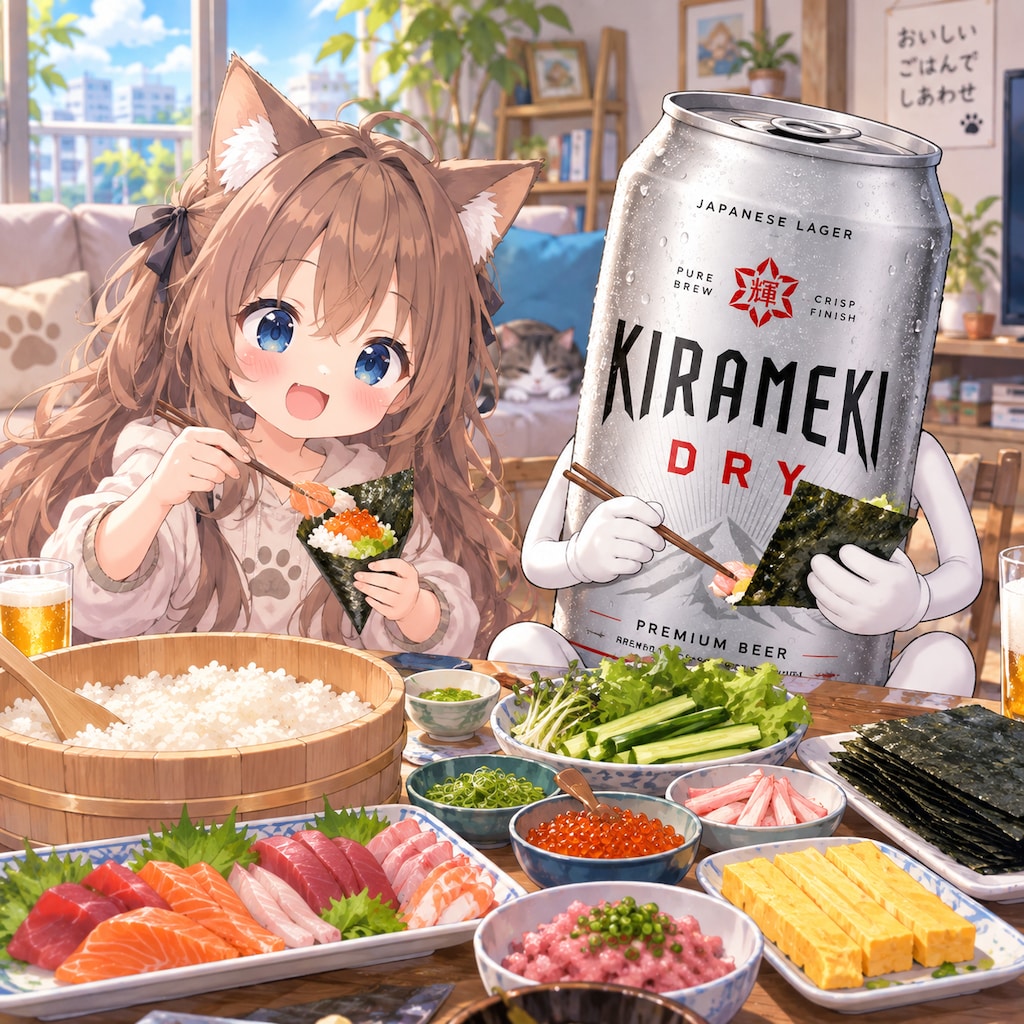 手巻き寿司を食べる小さな女の子