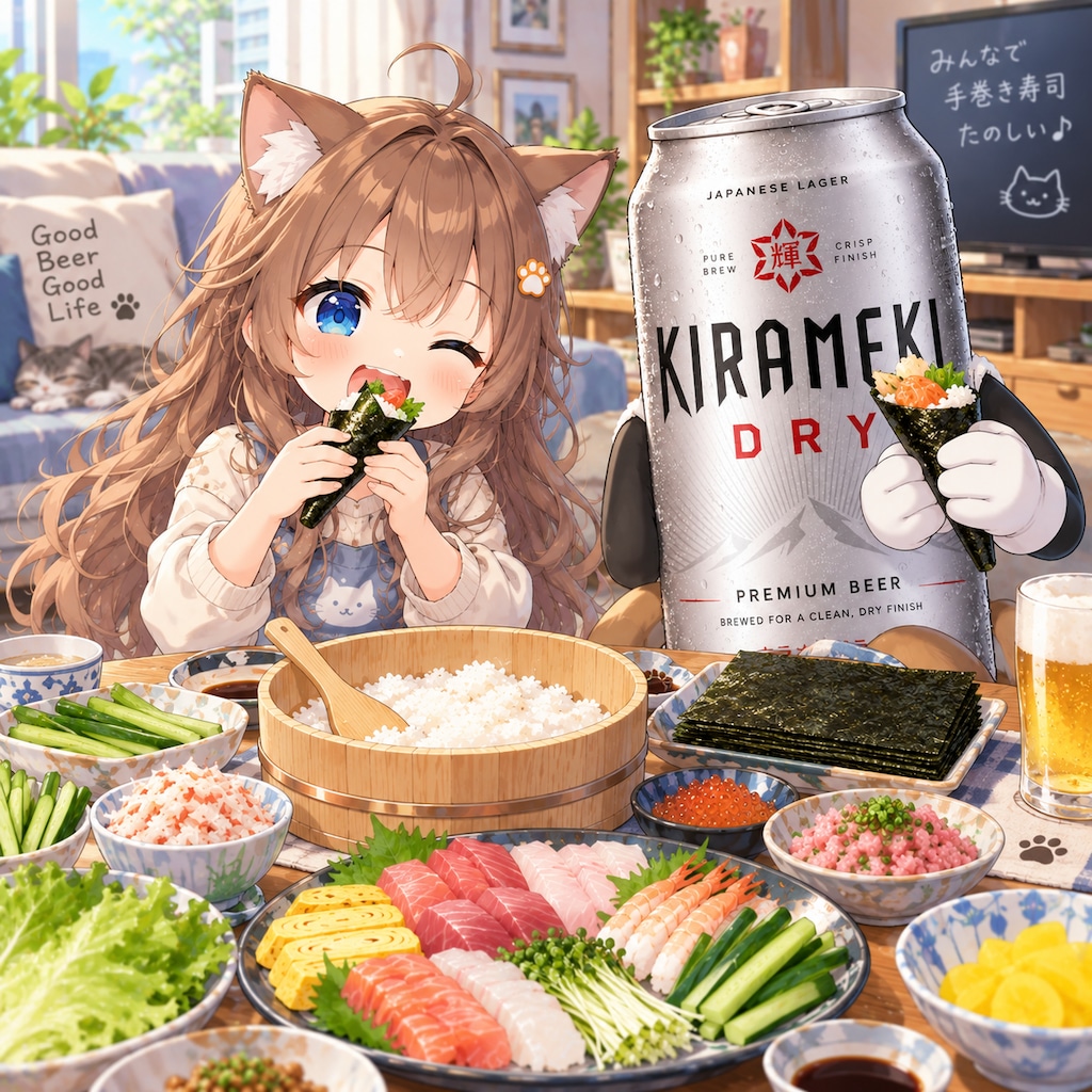 手巻き寿司を食べる小さな女の子