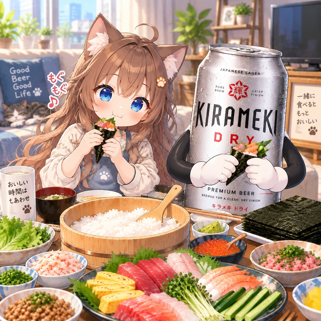 手巻き寿司を食べる小さな女の子
