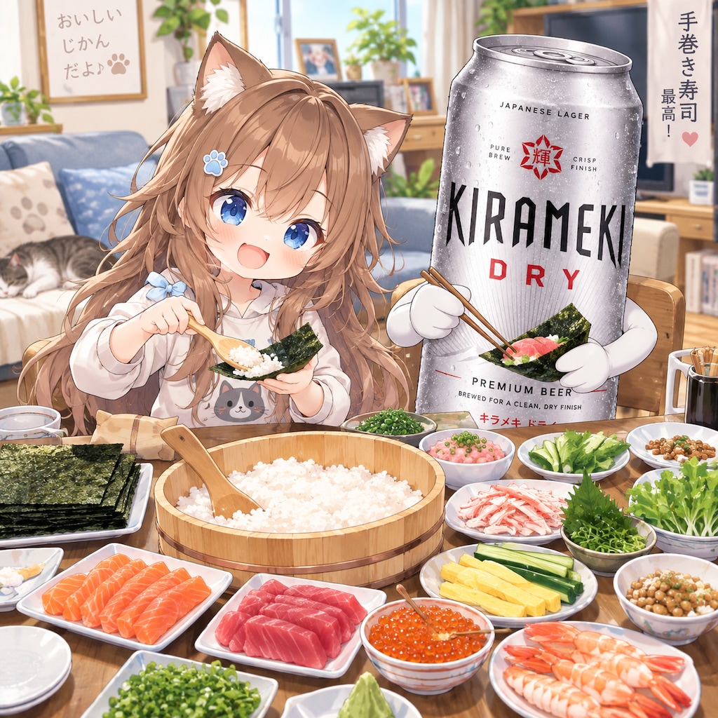 手巻き寿司を食べる小さな女の子