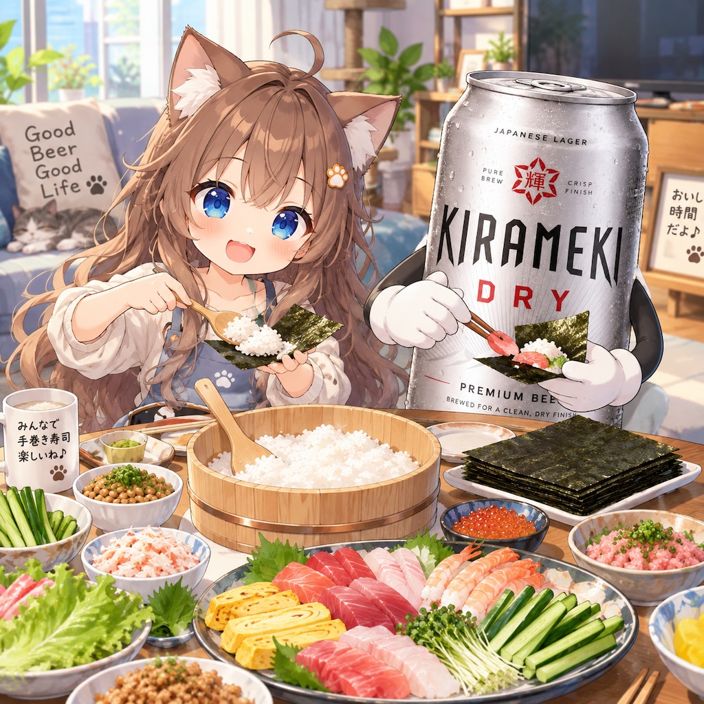 手巻き寿司を食べる小さな女の子