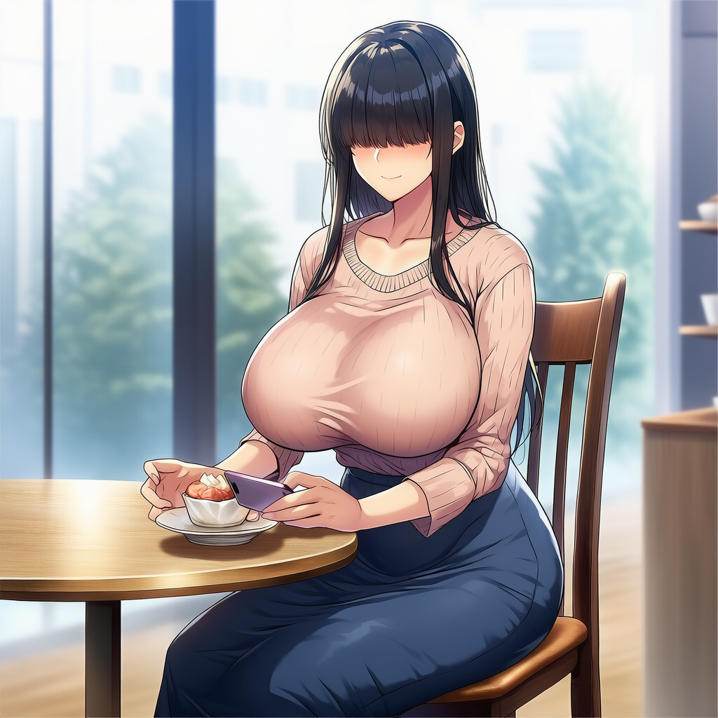 カフェで自撮りするメカクレJD