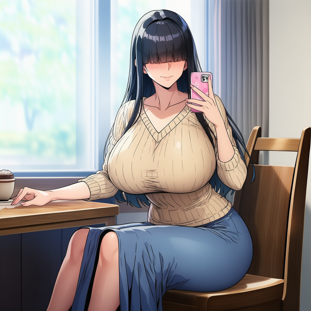 カフェで自撮りするメカクレJD