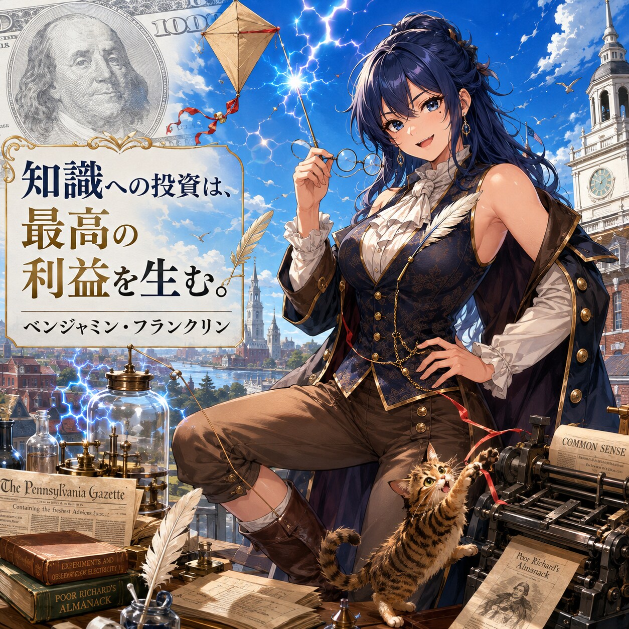 ベンジャミン・フランクリンの、あい――雷を追いかけた陽気な天才 | の人気AIイラスト・グラビア