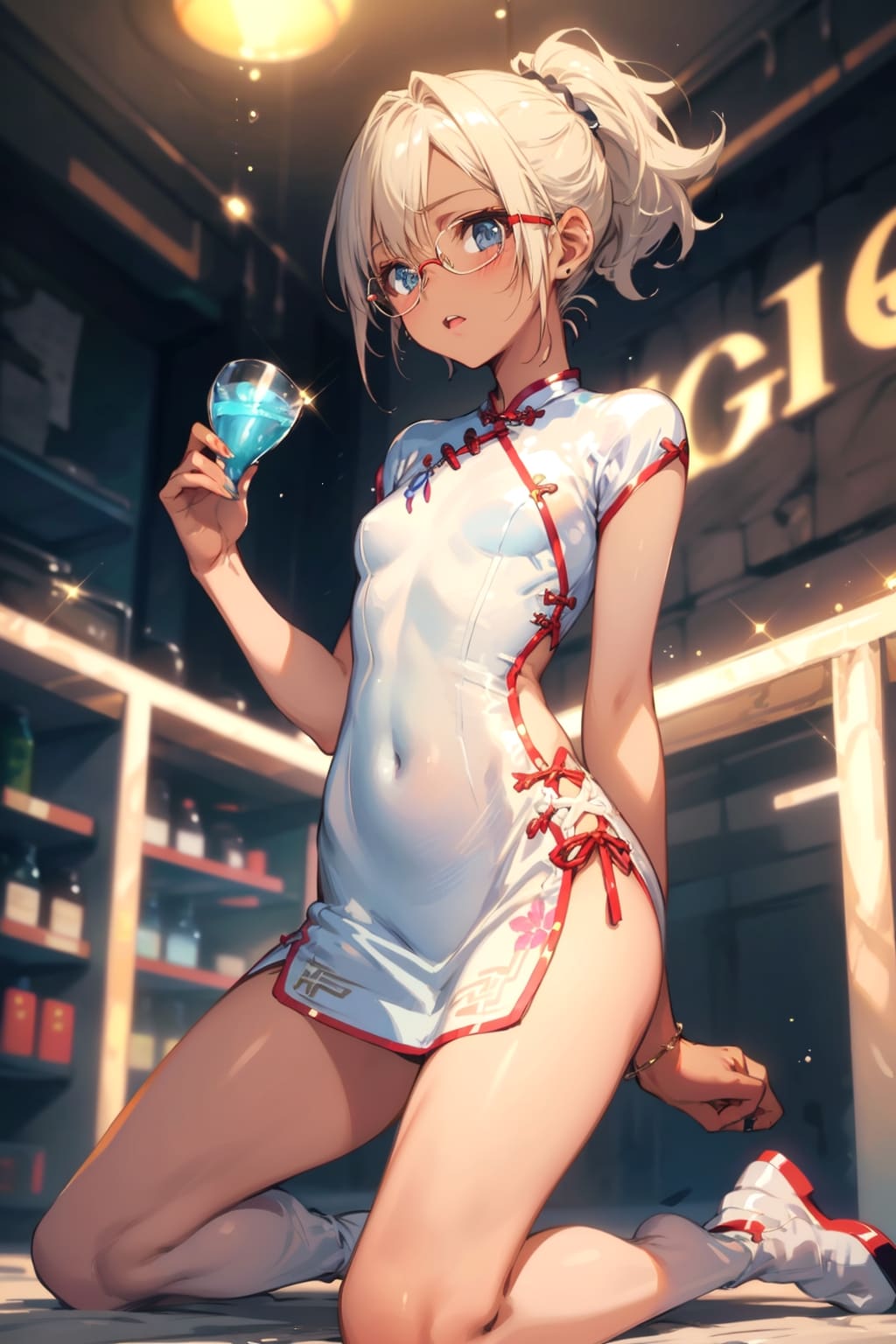 チャイナドレスの眼鏡っ娘