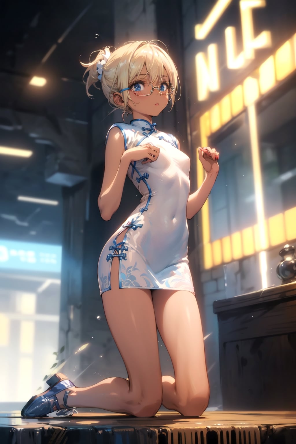 チャイナドレスの眼鏡っ娘