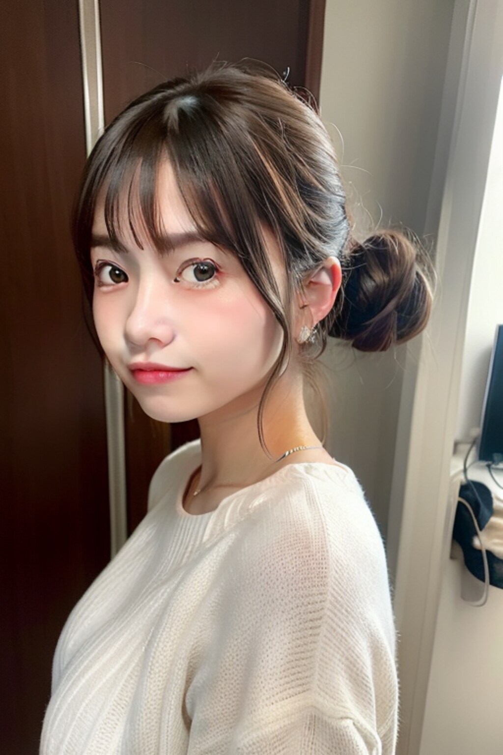 44日目　お題　a girl ,hair bun　お団子ヘアーですね