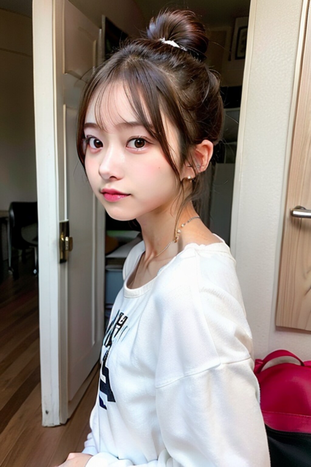44日目　お題　a girl ,hair bun　お団子ヘアーですね