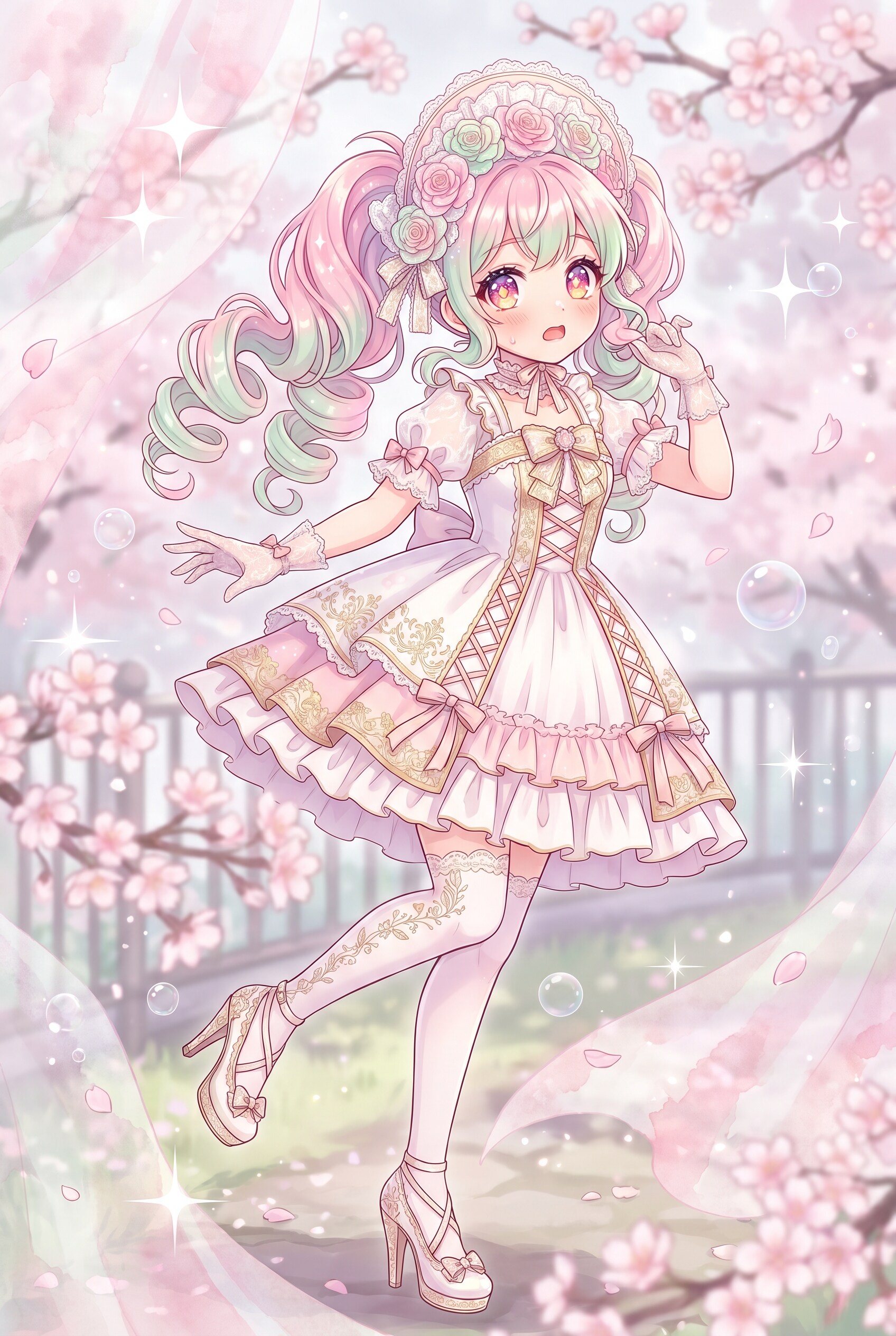 桜霞に咲く薔薇冠