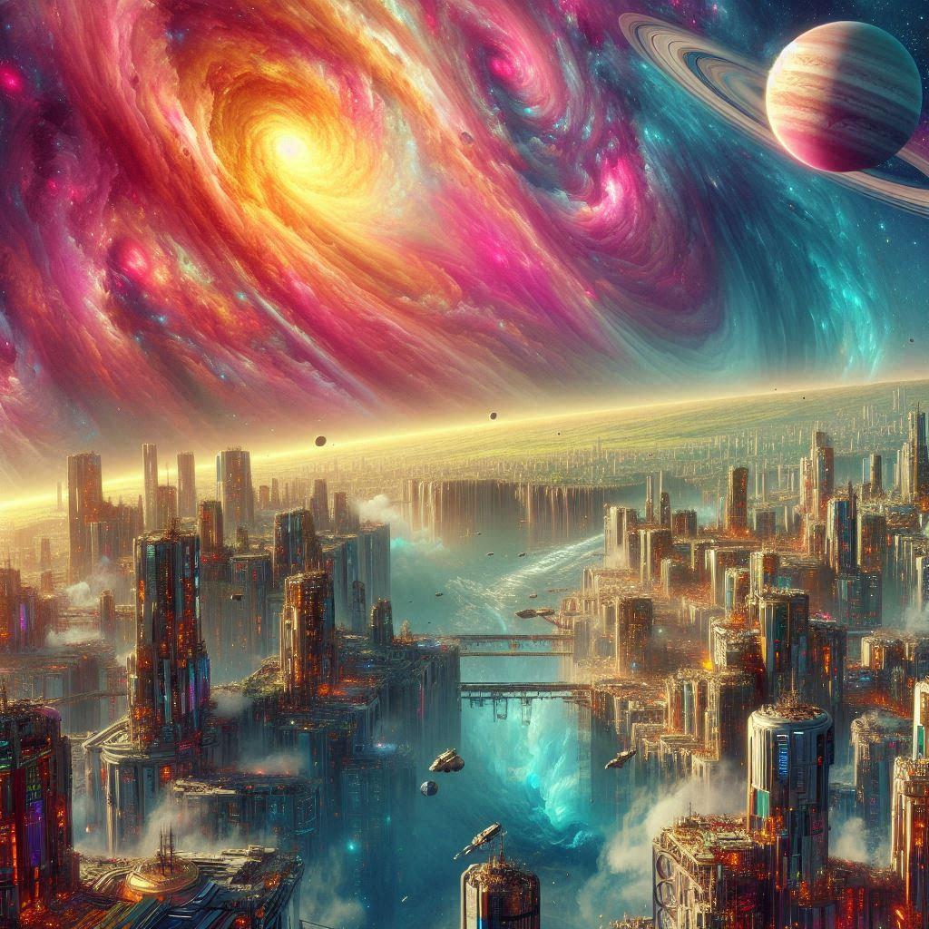 巨大ガス惑星の高圧大気中に浮かぶ都市 | の人気AIイラスト・グラビア