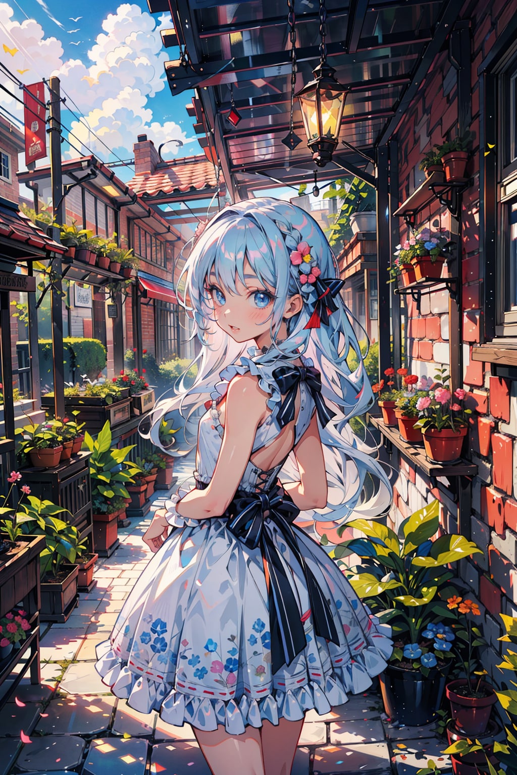 健全な詰め合わせ「裏路地の花と少女」 | の人気AIイラスト・グラビア