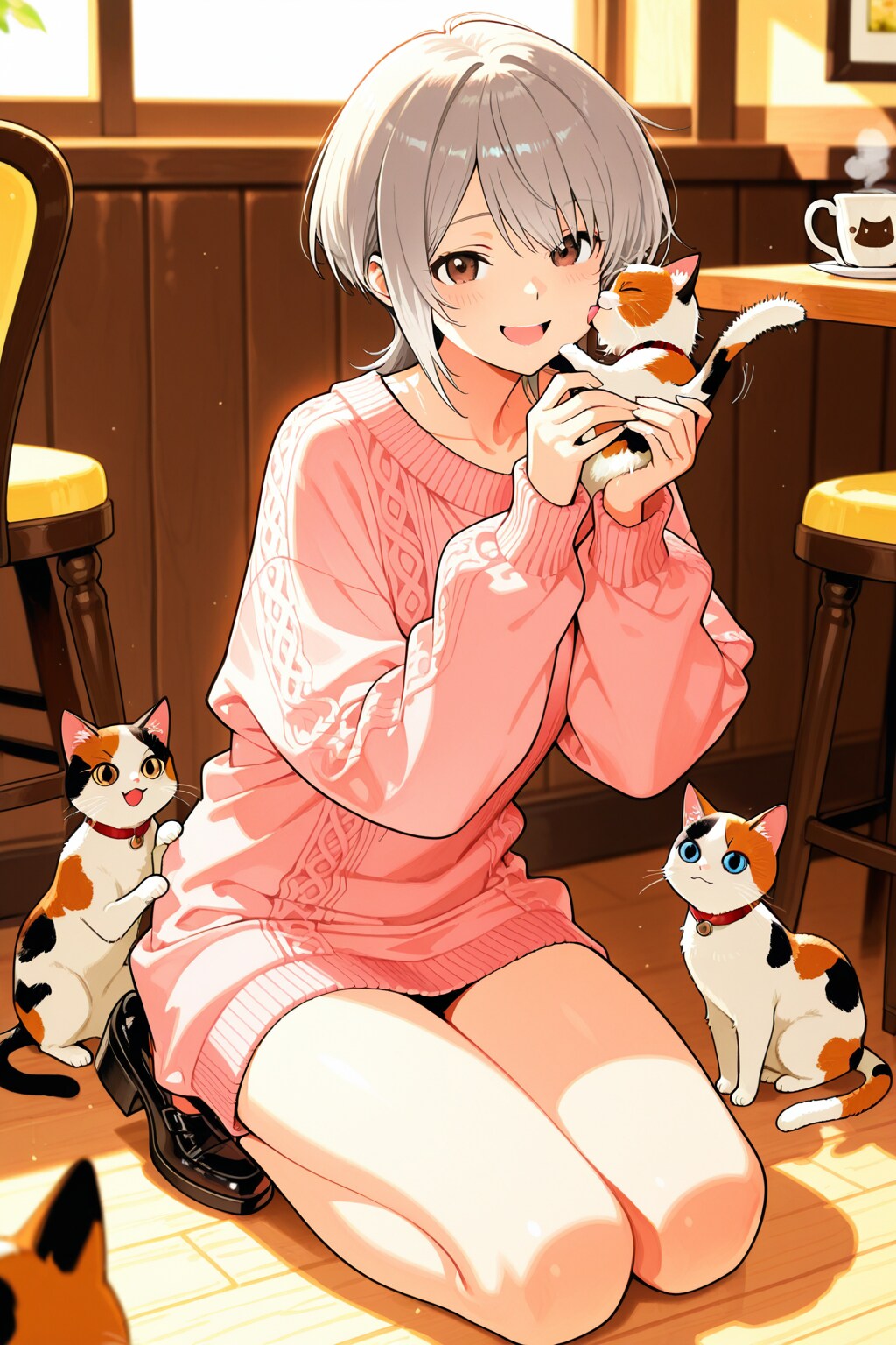 ペットと一緒女子　三毛猫