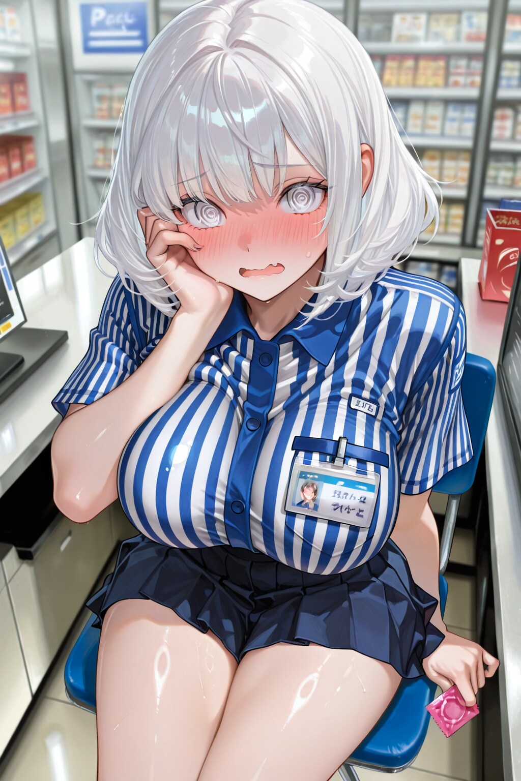 発見したアレをどうしようか迷っている真っ白お姉さん