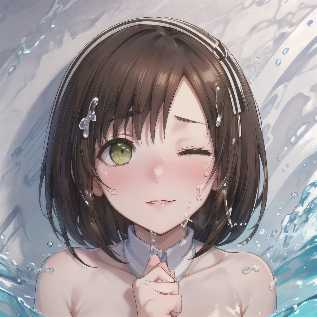 黒髪ボブで水鉄砲の少女