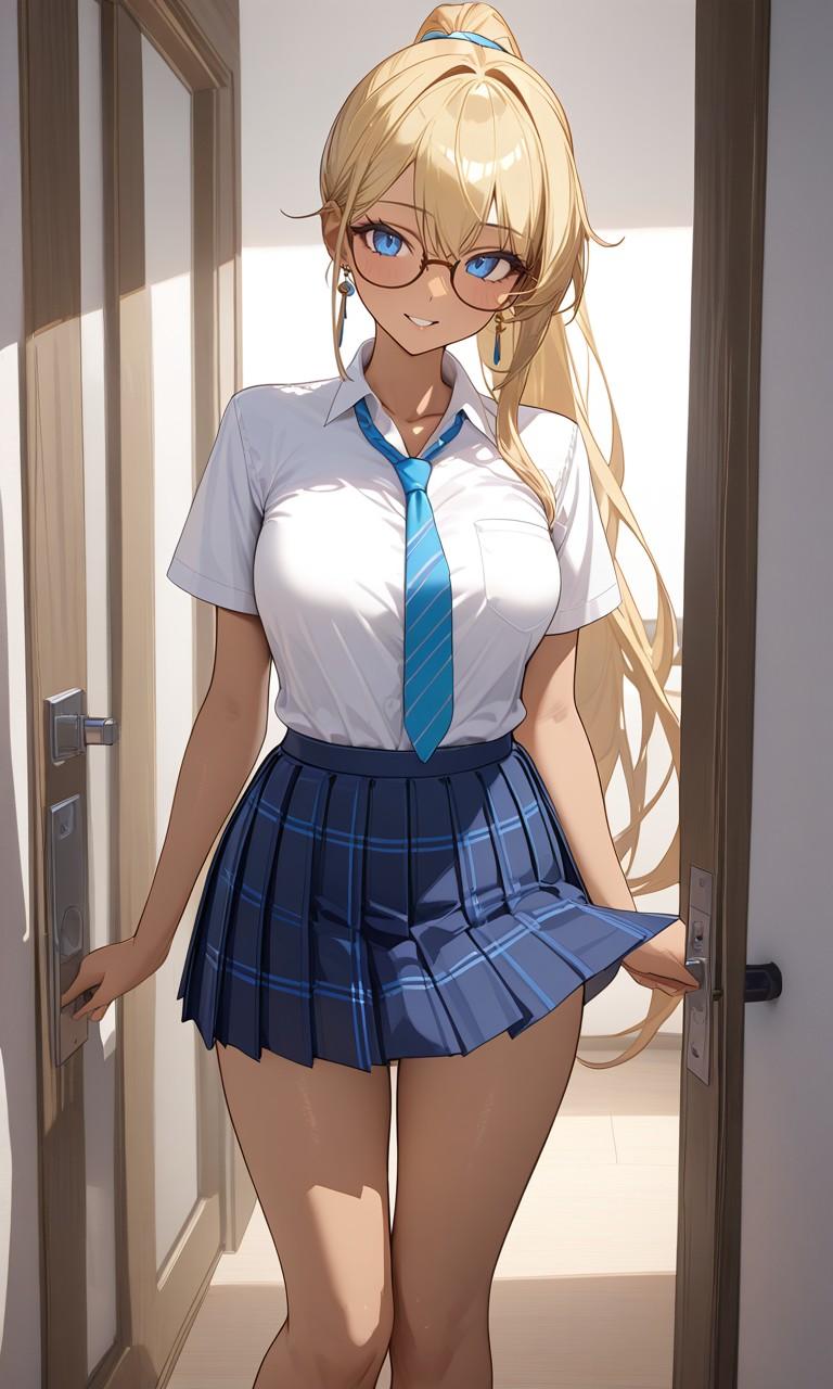 金髪ポニーテール女子高生 | の人気AIイラスト・グラビア