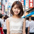 クロップド丈のレーストップスとハイウエストのレザーパンツ、スタッズベルト 6枚目