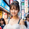 クロップド丈のレーストップスとハイウエストのレザーパンツ、スタッズベルト 2枚目
