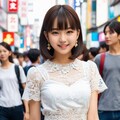 クロップド丈のレーストップスとハイウエストのレザーパンツ、スタッズベルト 12枚目
