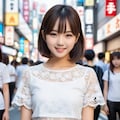 クロップド丈のレーストップスとハイウエストのレザーパンツ、スタッズベルト 9枚目