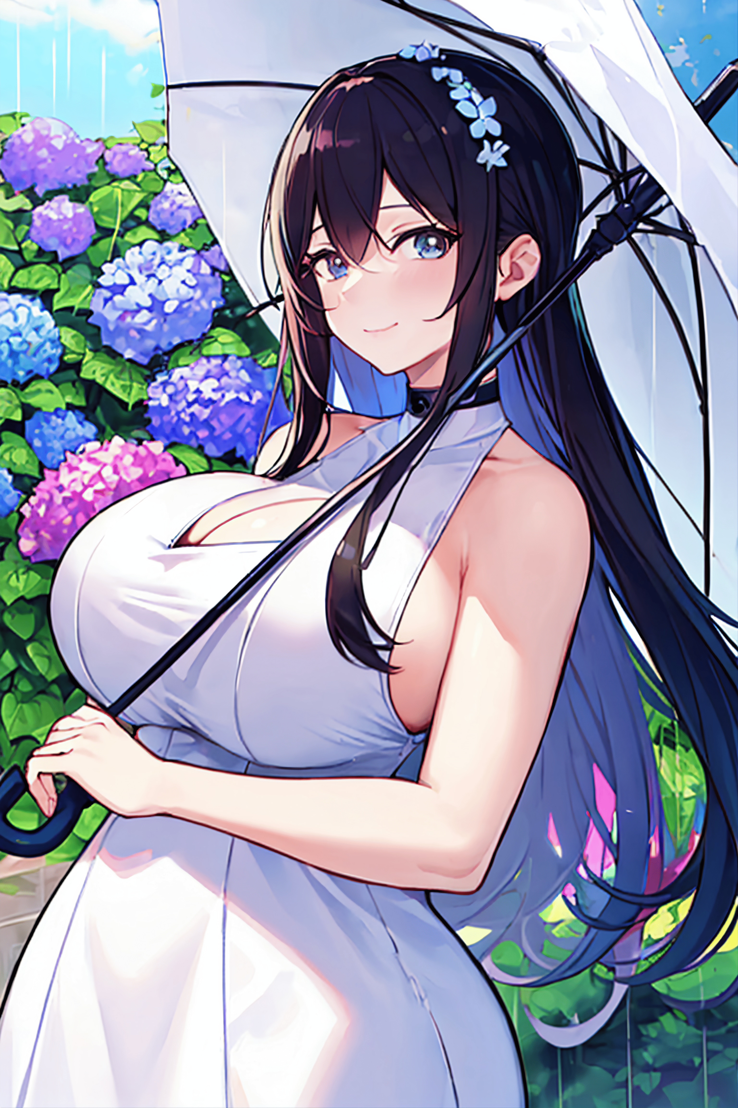 虹かかる雨空と瞳