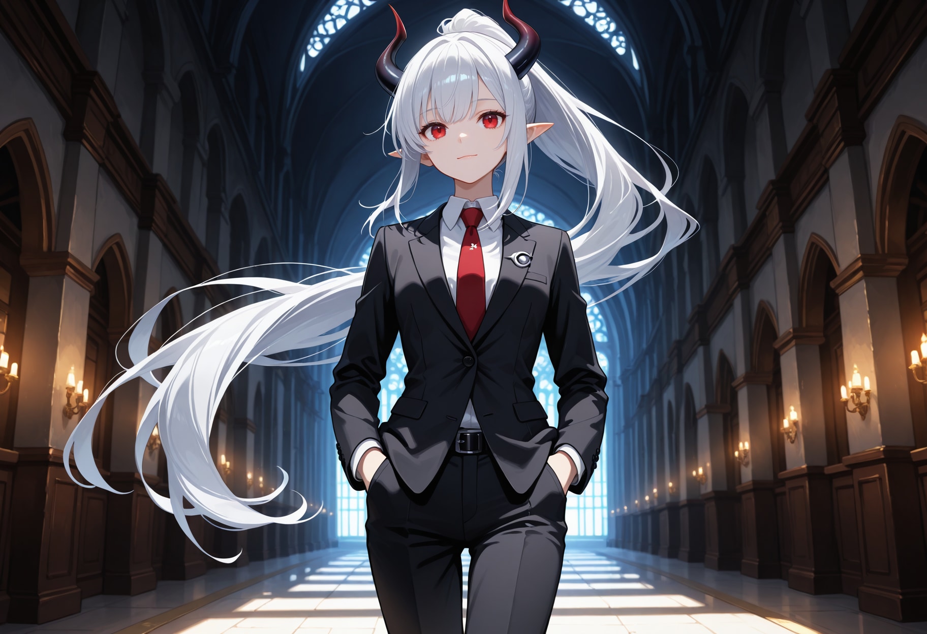 ポニーテールスーツな銀髪竜姫さん