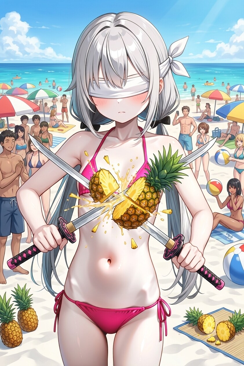 パインを十字斬りするアイちゃん