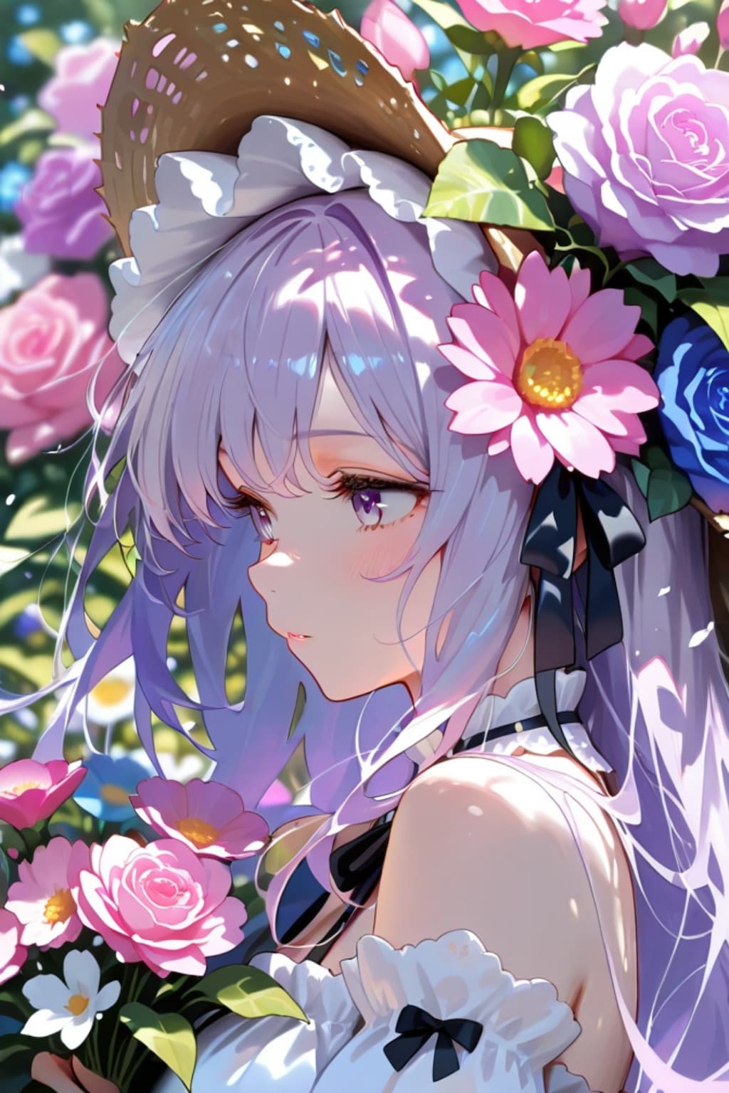 花と紫髪ちゃん