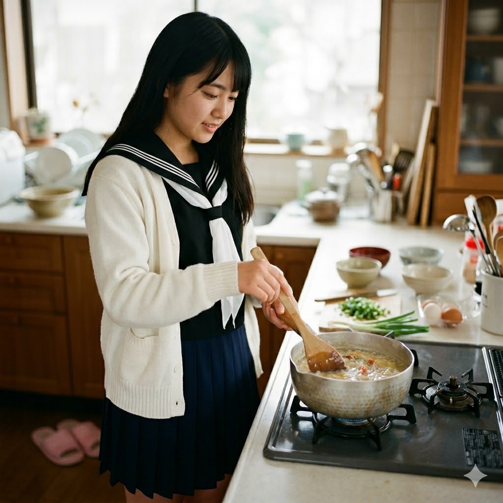 カニ雑炊を作る、ししょちゃん