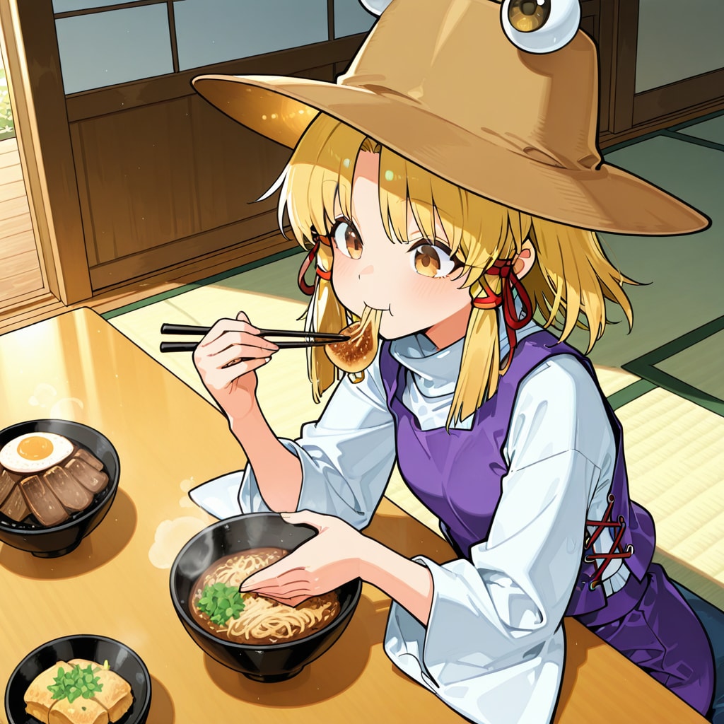 和室で食事をとる諏訪子