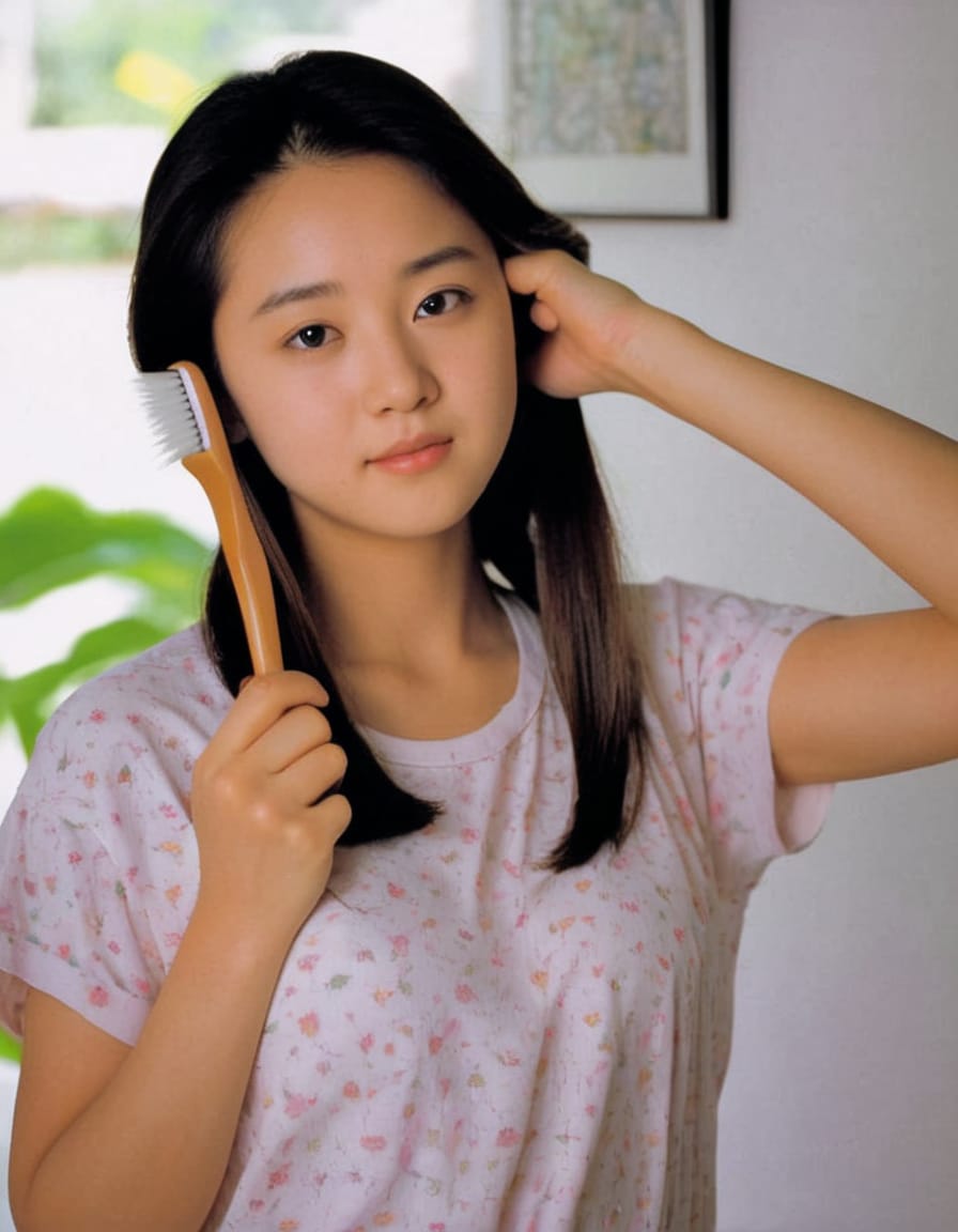 自分の髪を梳く