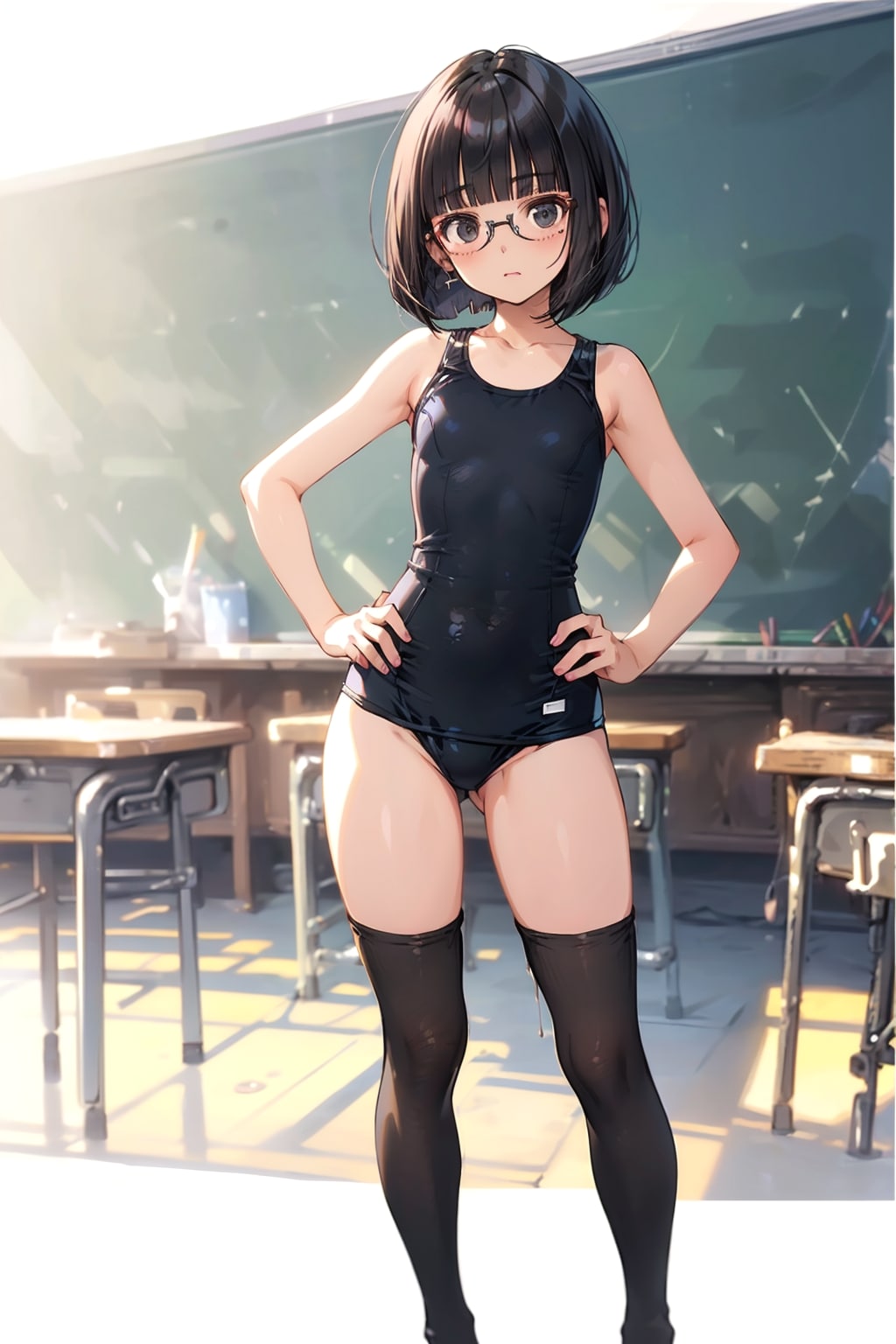 スク水タイツの眼鏡っ娘