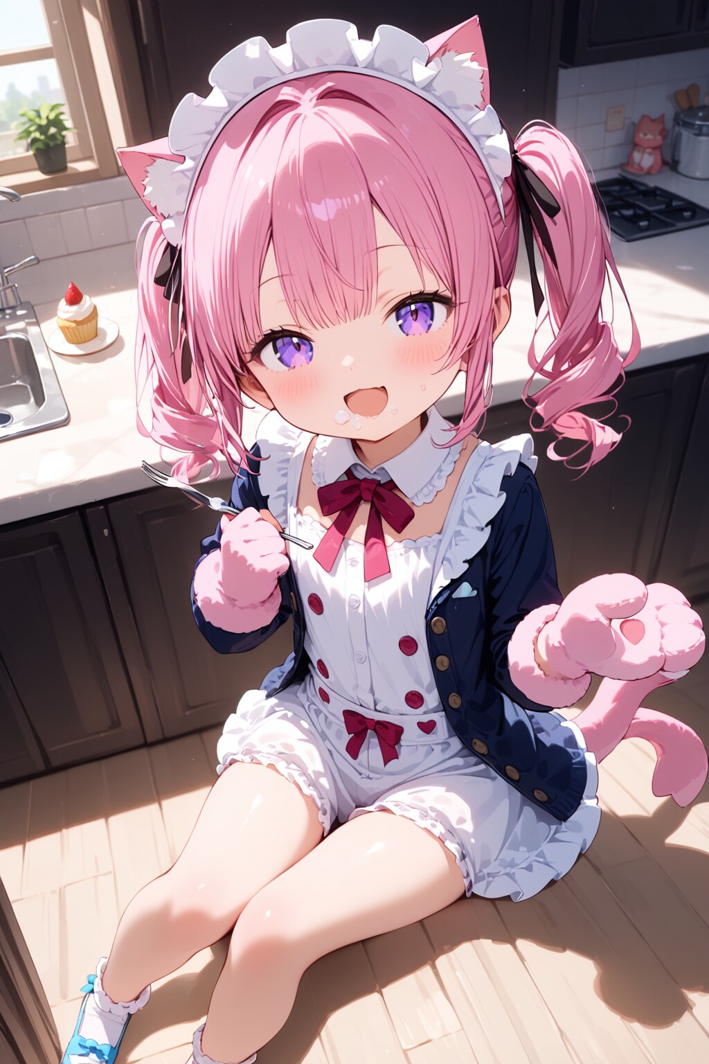 ケーキをつまみ食いしているオムツちゃん