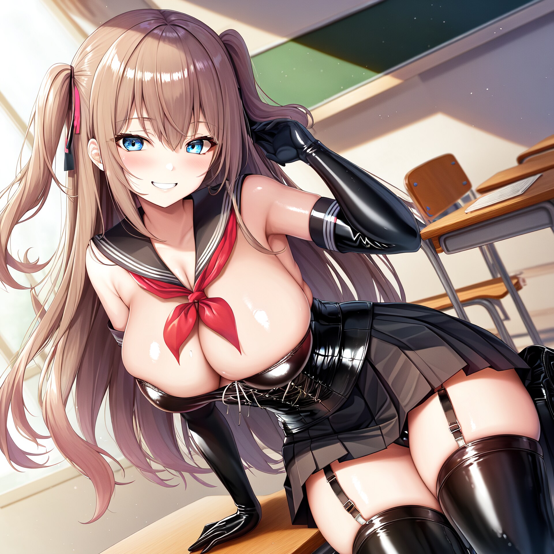 茶髪ツーサイドアップラバーセーラー服JKちゃん HolaraAI