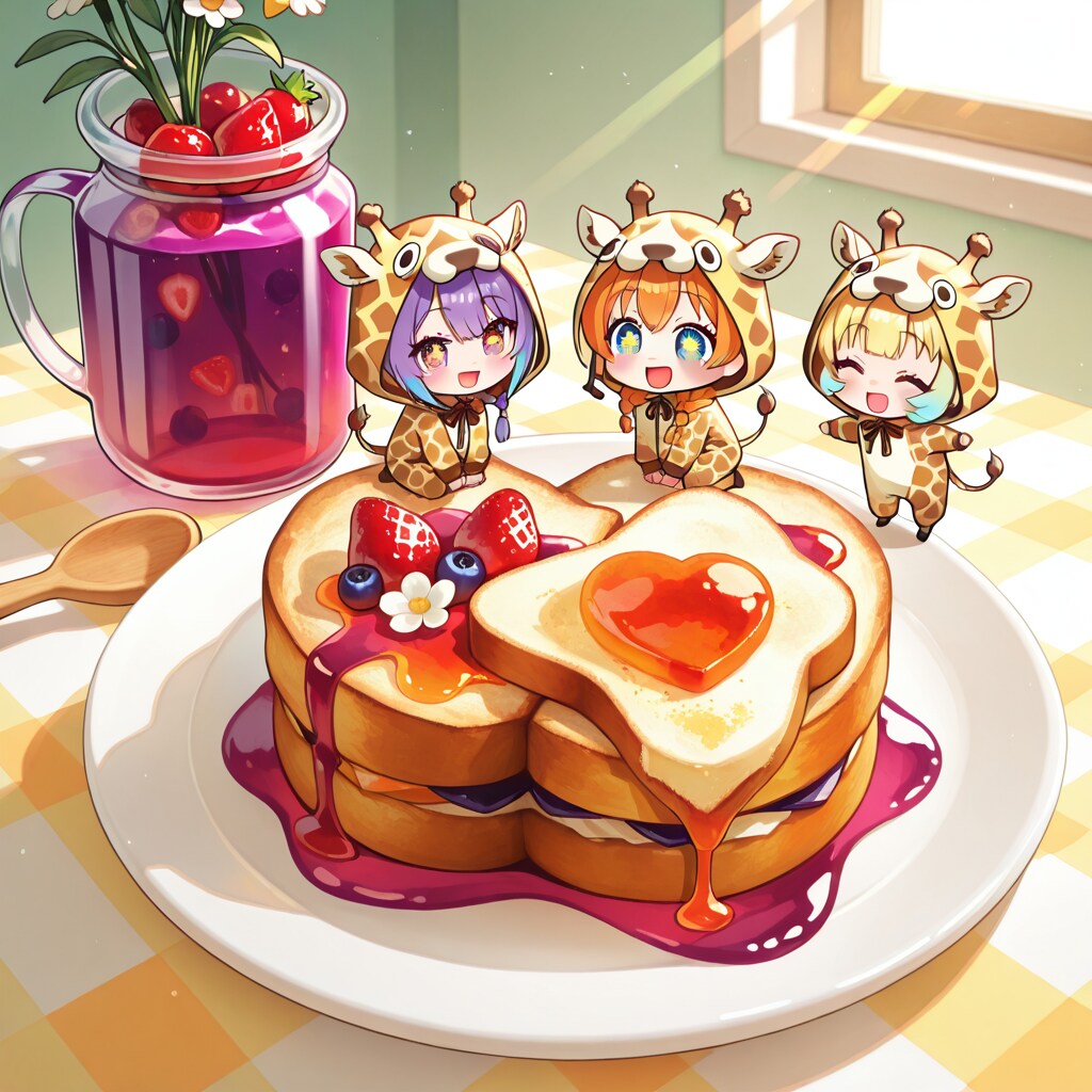ジャムとトーストとキリン着ぐるみちび子ちゃん | の人気AIイラスト・グラビア