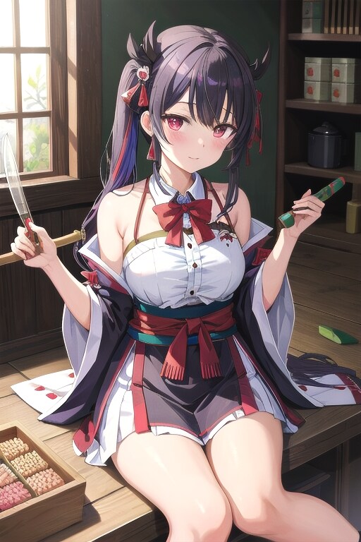 鬼に投げる豆を固めて大きくする細工をする娘