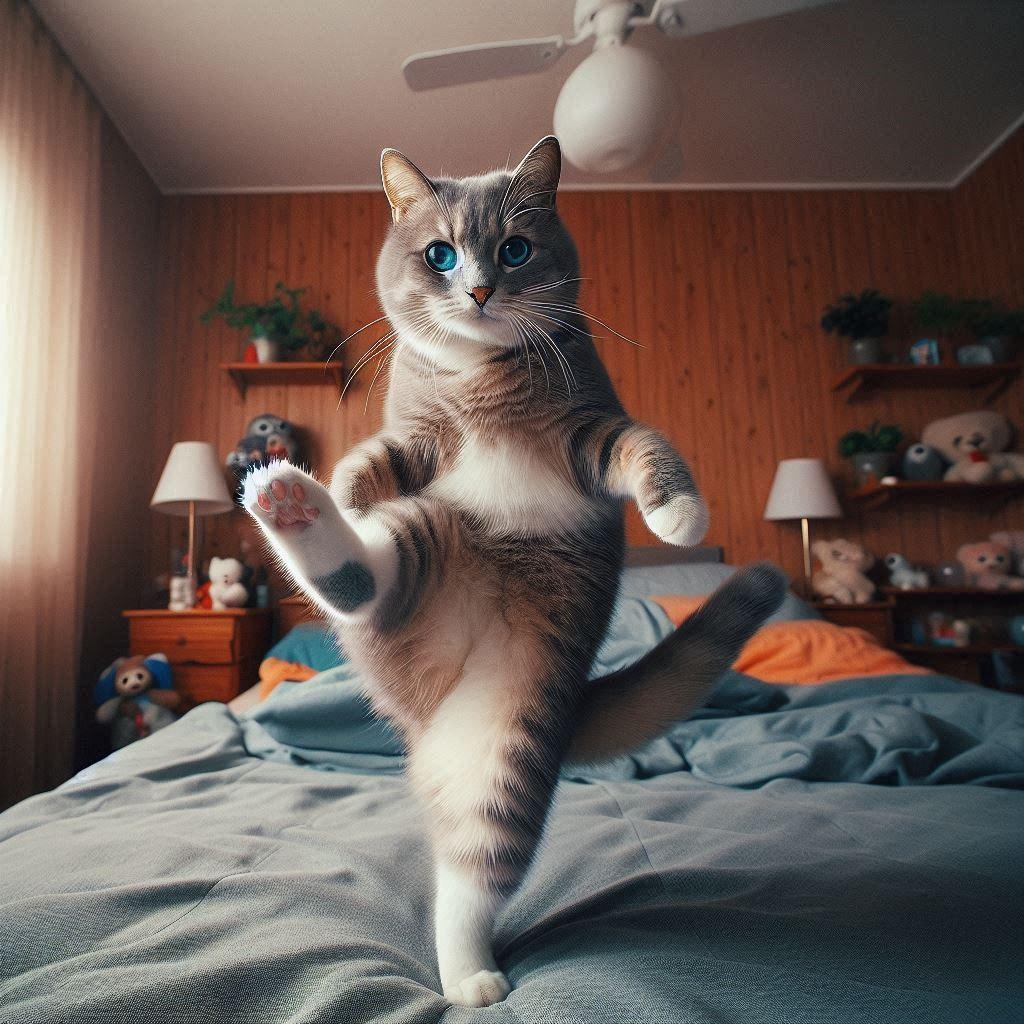 ベッドの上の猫