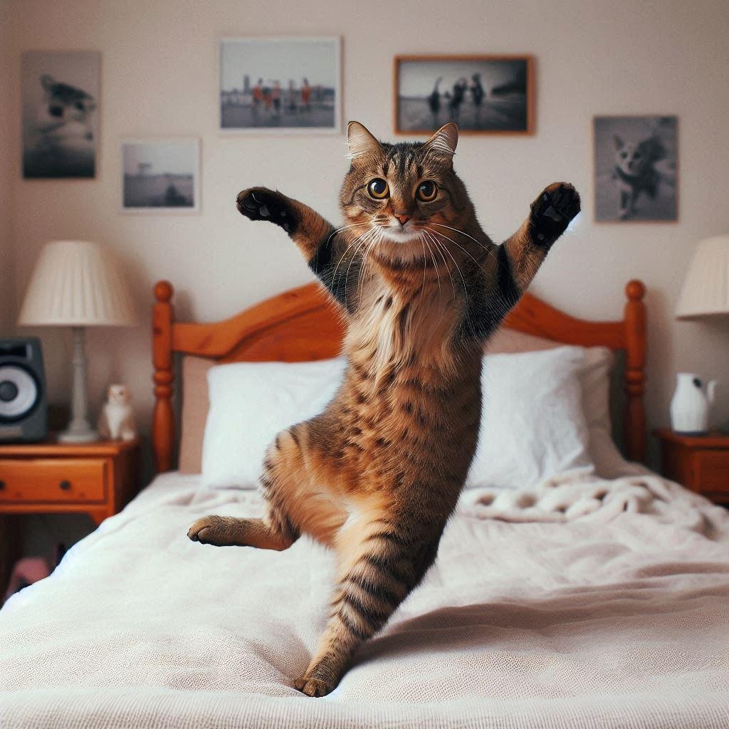 ベッドの上の猫