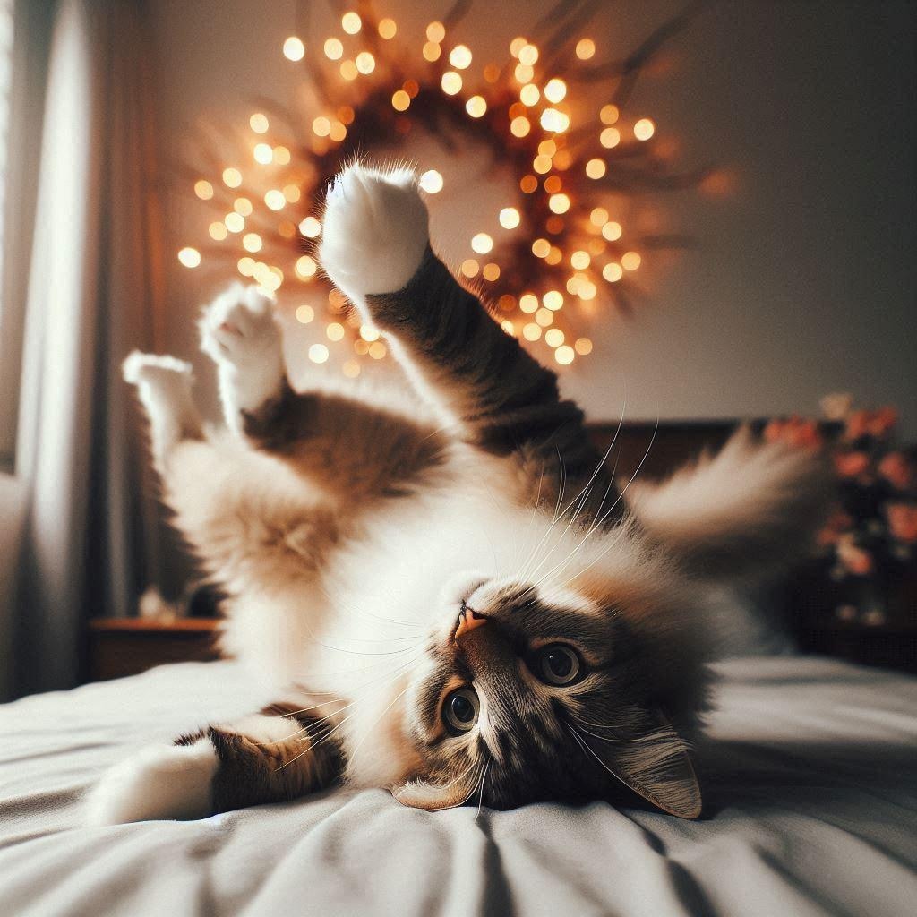 ベッドの上の猫