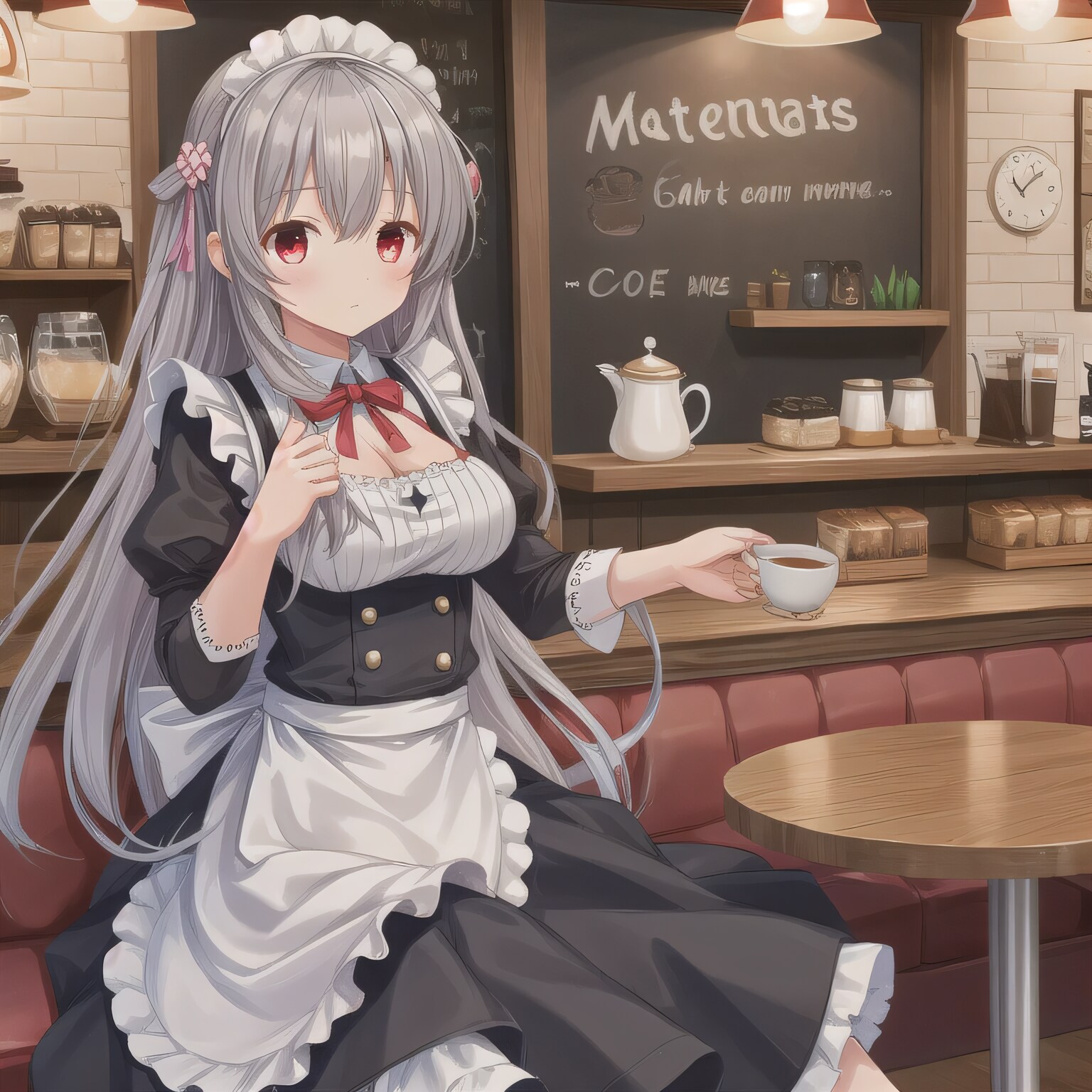 灰髪ロングでカフェの少女５ | の人気AIイラスト・グラビア